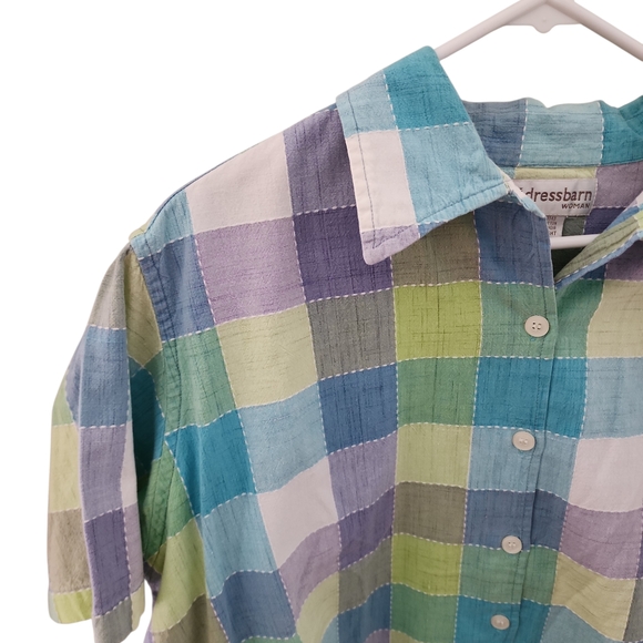 Dressbarn Pastel Spring Plaid Gingham Button Up Cotton Shirt 1x - Picture 3 of 3